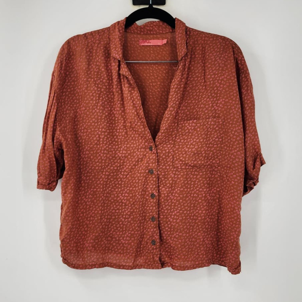 Prana Rust Red Button-Up Blouse